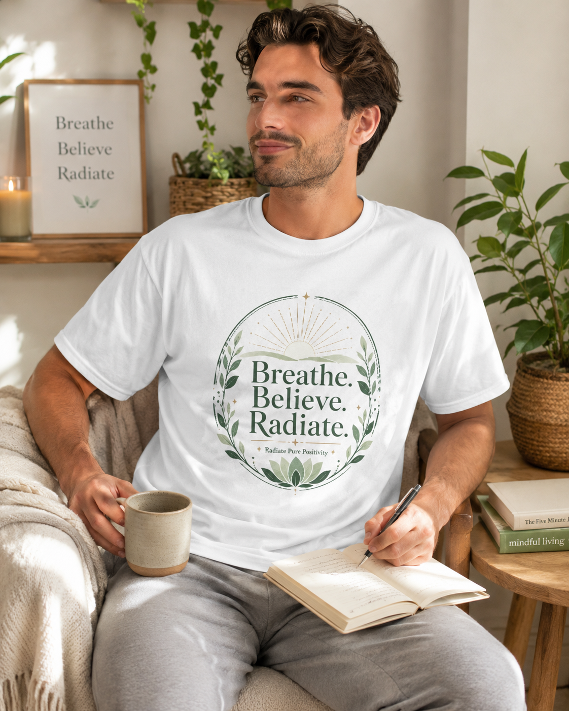 Breathe Believe Radiate | Unisex Crew Neck T-Shirt | Soft Ring-Spun Cotton Everyday Tee - Radiate Pure Positivity
