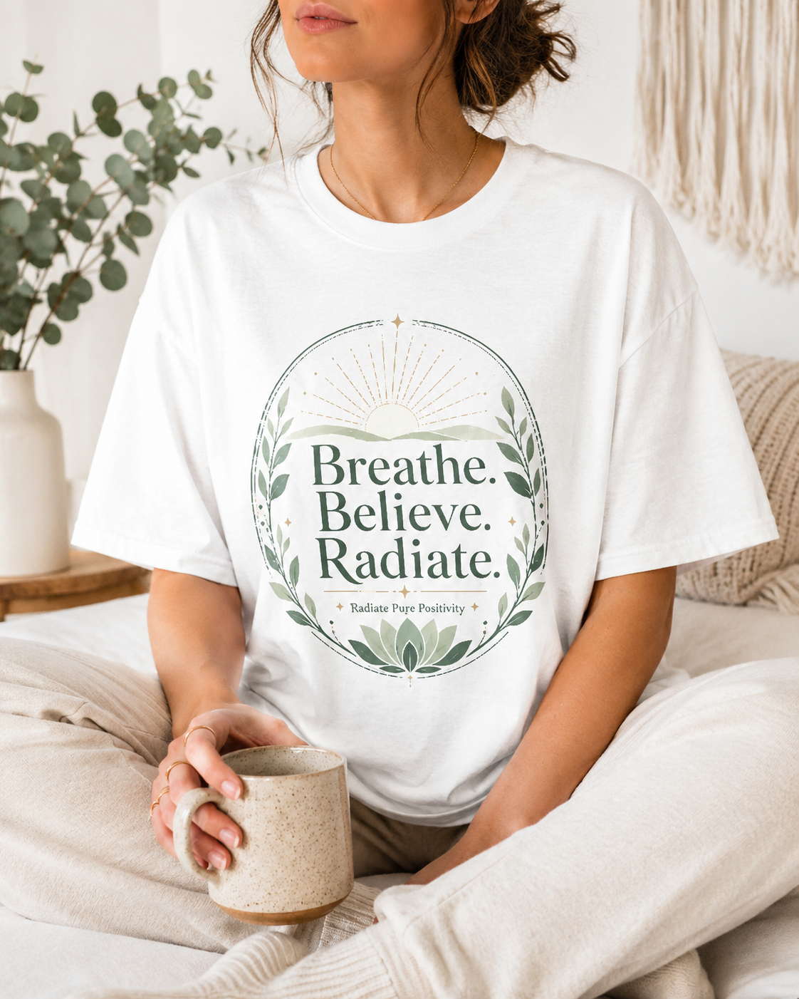 Breathe Believe Radiate | Unisex Crew Neck T-Shirt | Soft Ring-Spun Cotton Everyday Tee - Radiate Pure Positivity