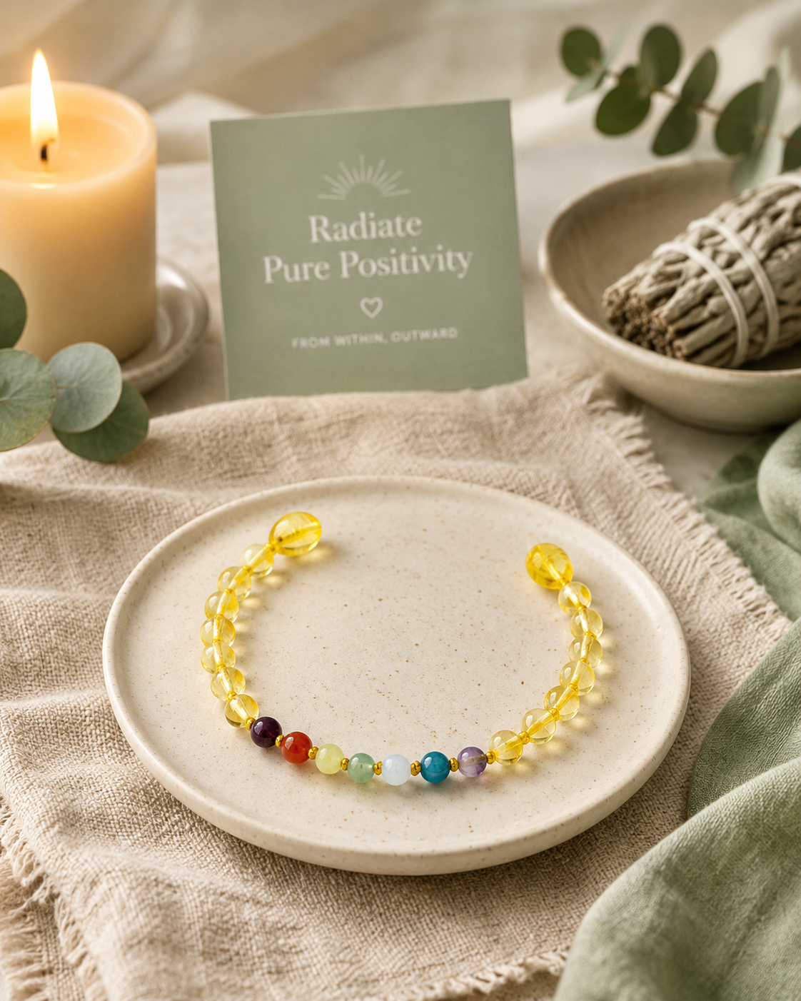 Children's Chakra & Honey Amber Bracelet | Crystal & Amber Child Anklet
