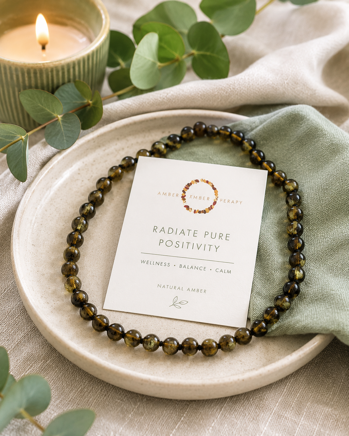 Earth Amber Necklace | Genuine Green Baltic Amber Necklace