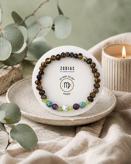 Virgo Crystal & Baltic Amber Bracelet | Zodiac Beaded Bracelet