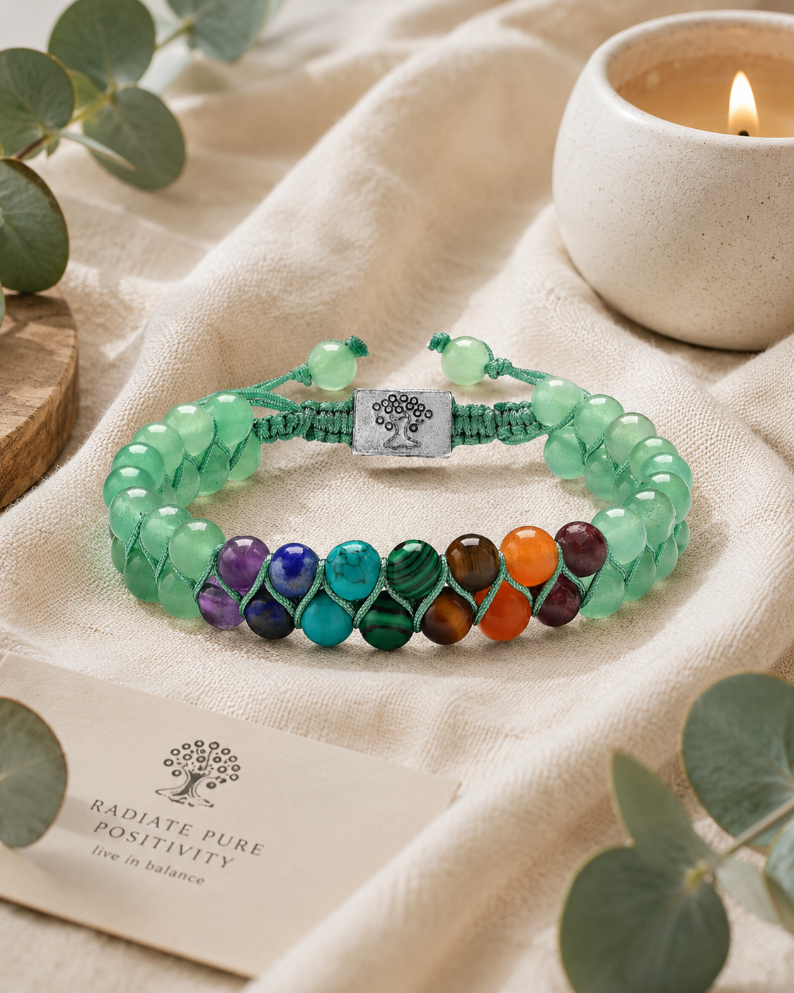 Bracelet de méditation de yoga 7 pierres de chakra de 6 mm – Bracelet anxiété en pierres naturelles et cristaux de guérison double couche pour femme, bijoux de mode