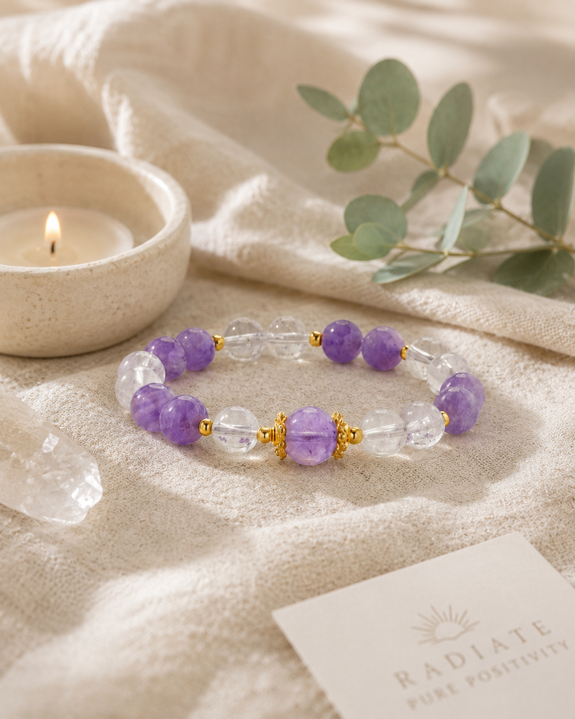 Amethyst & Silver Bracelet | Dream Amethyst & White Crystal | 925 Silver