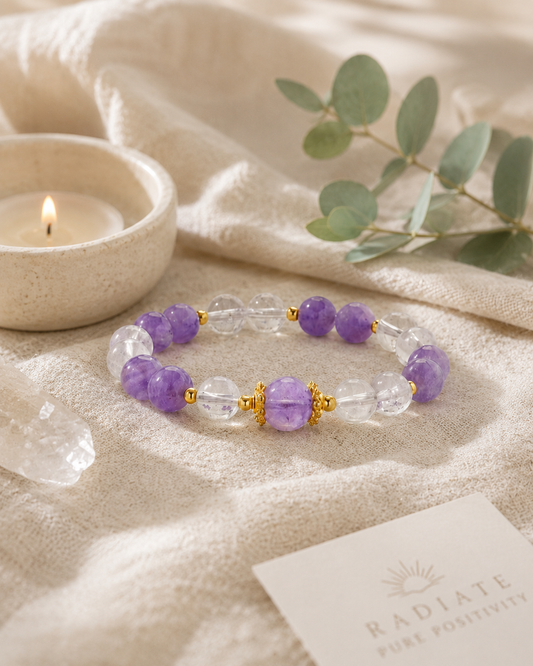 Amethyst & Silver Bracelet | Dream Amethyst & White Crystal | 925 Silver