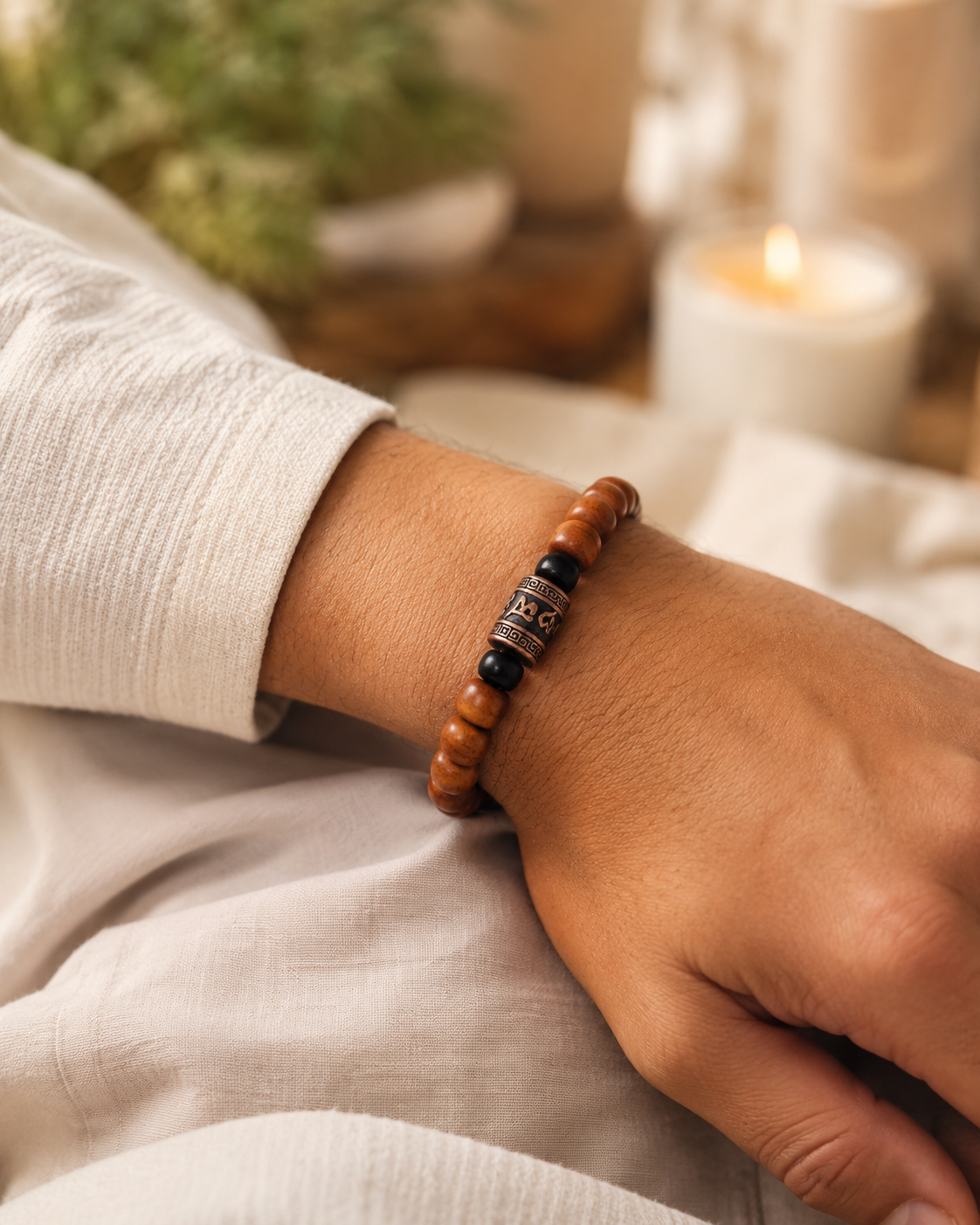 Tibetan Yak Bone Bracelet | Six-Character Mantra | Om Mani Padme Hum Beads
