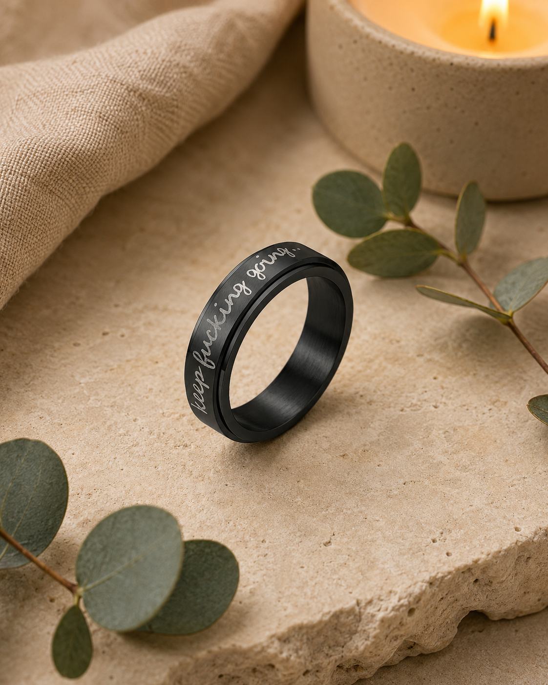 Keep F***ing Going — Titanium Steel Affirmation Spinner Ring