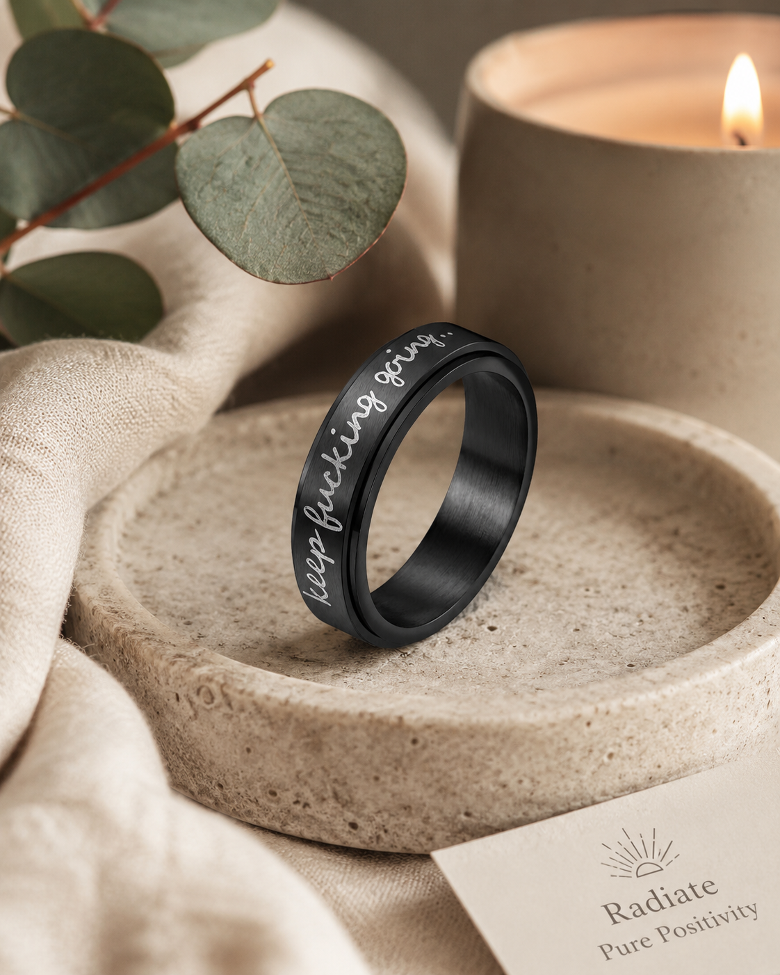 Keep F***ing Going — Titanium Steel Affirmation Spinner Ring