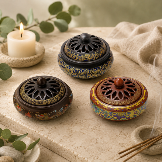 Brûleur d'encens en cloisonné céramique – Fait main à Dehua