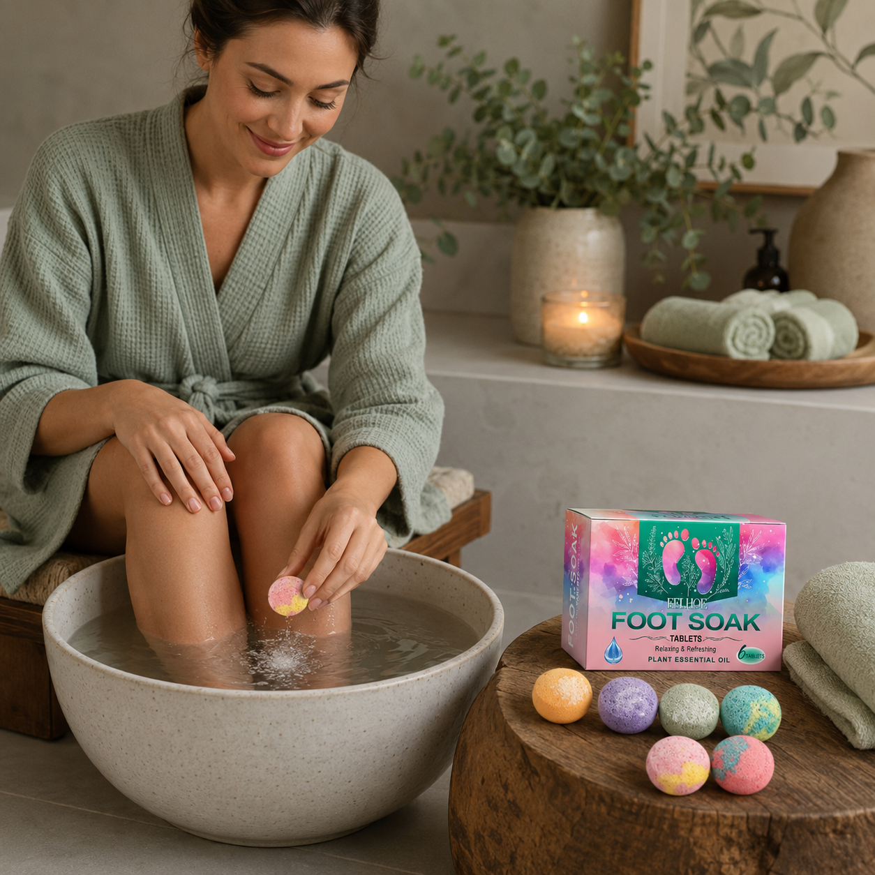 Ginger Foot Soak Bath Bombs – 6pc Spa Set for Tired Feet