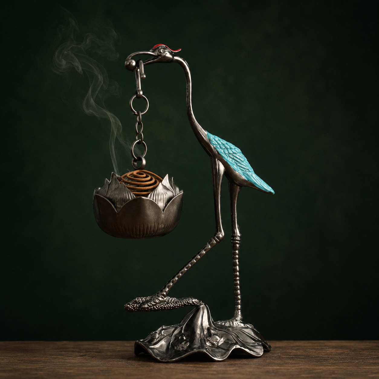 Chinese Copper Alloy Incense Coil Burner — Dragon & Phoenix Design