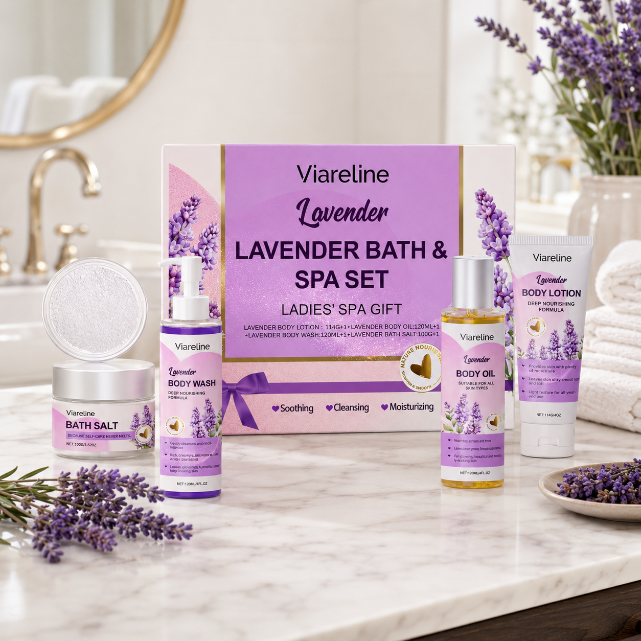 Lavender Spa Gift Set – Bath, Body & Shower Collection