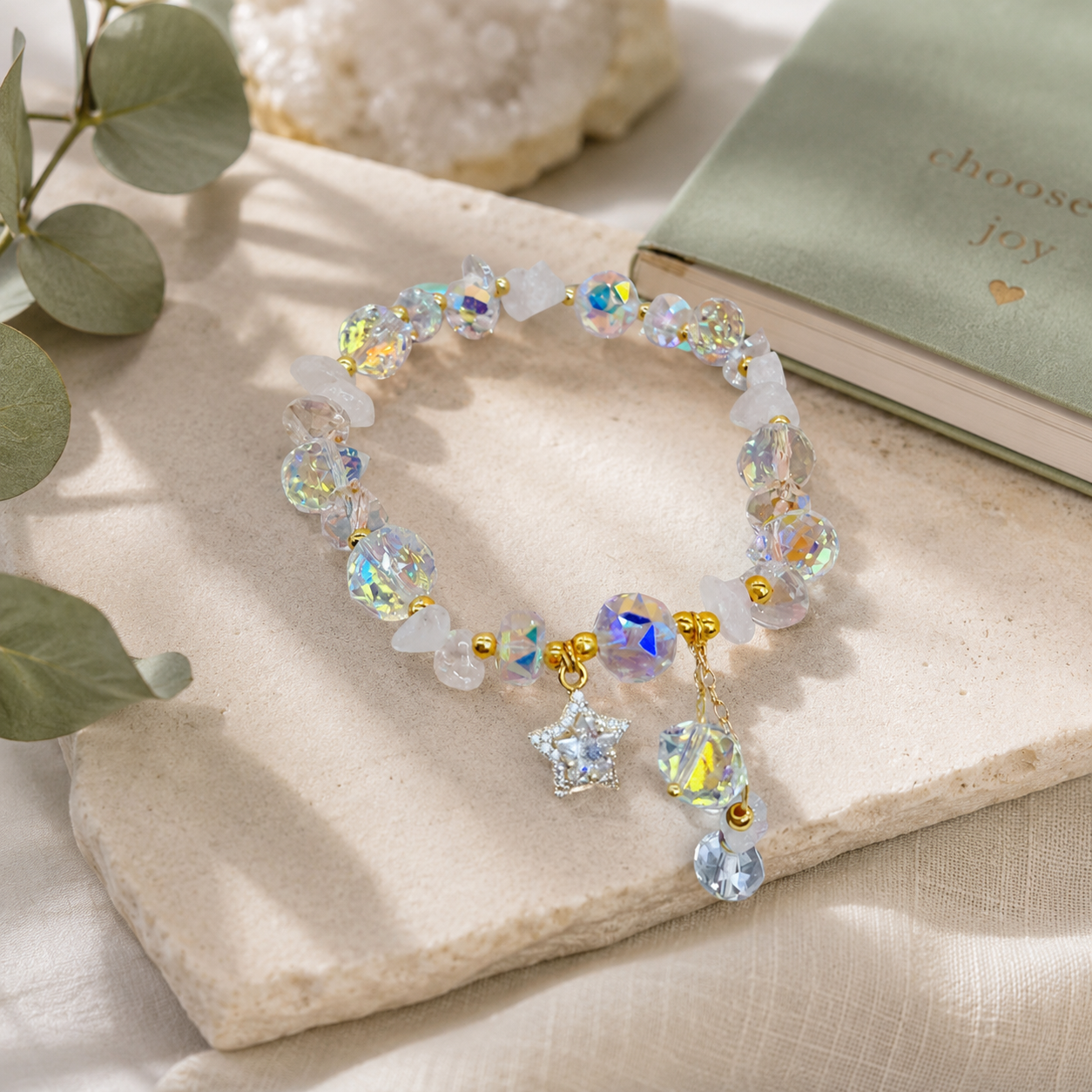 Amethyst Star Crystal Bracelet – Stretch Bead Charm