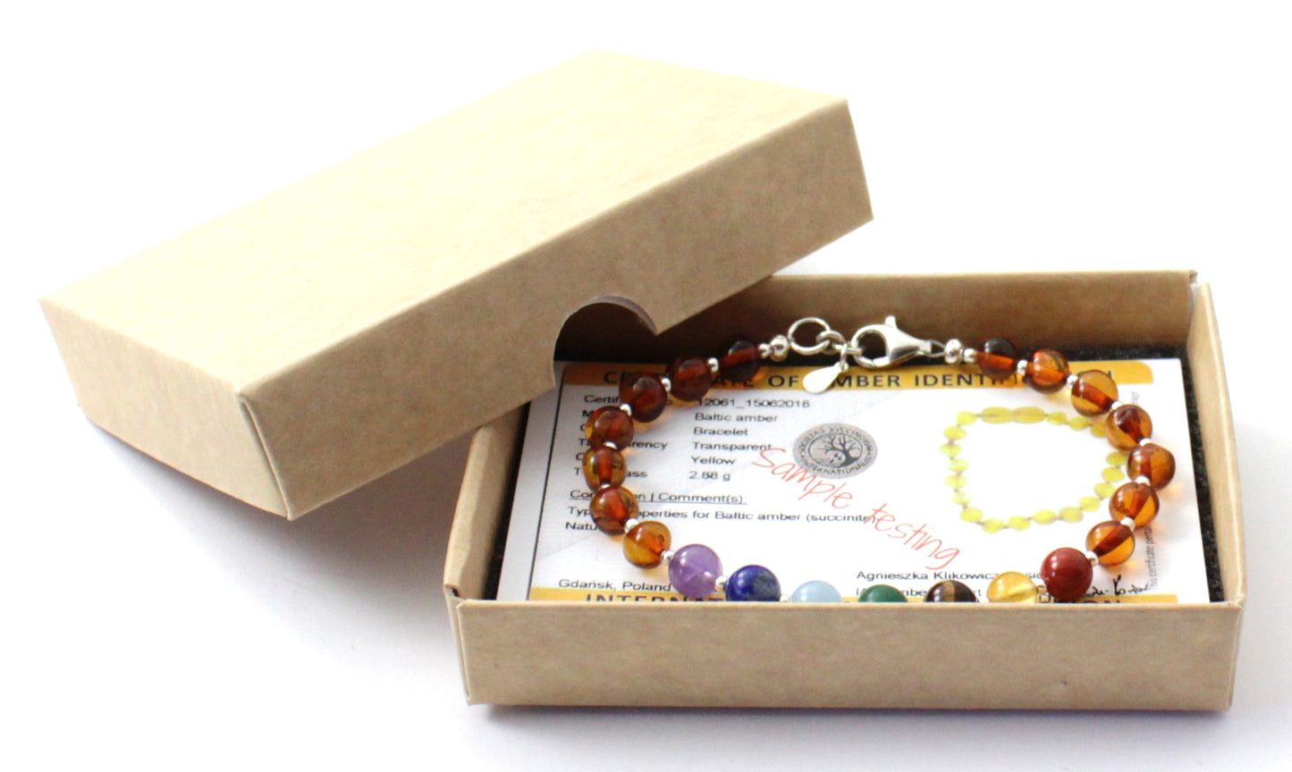 Baltic Amber & Chakra Gemstone Bracelet | Sterling Silver 925