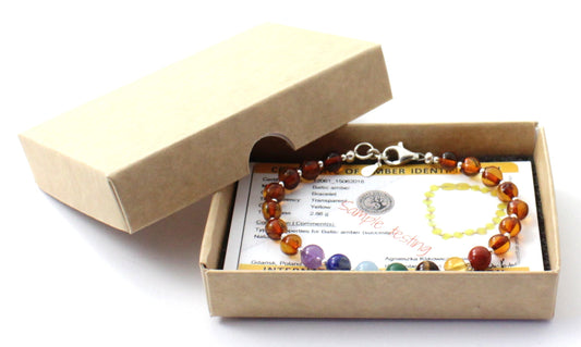 Baltic Amber & Chakra Gemstone Bracelet | Sterling Silver 925 TipTopEco