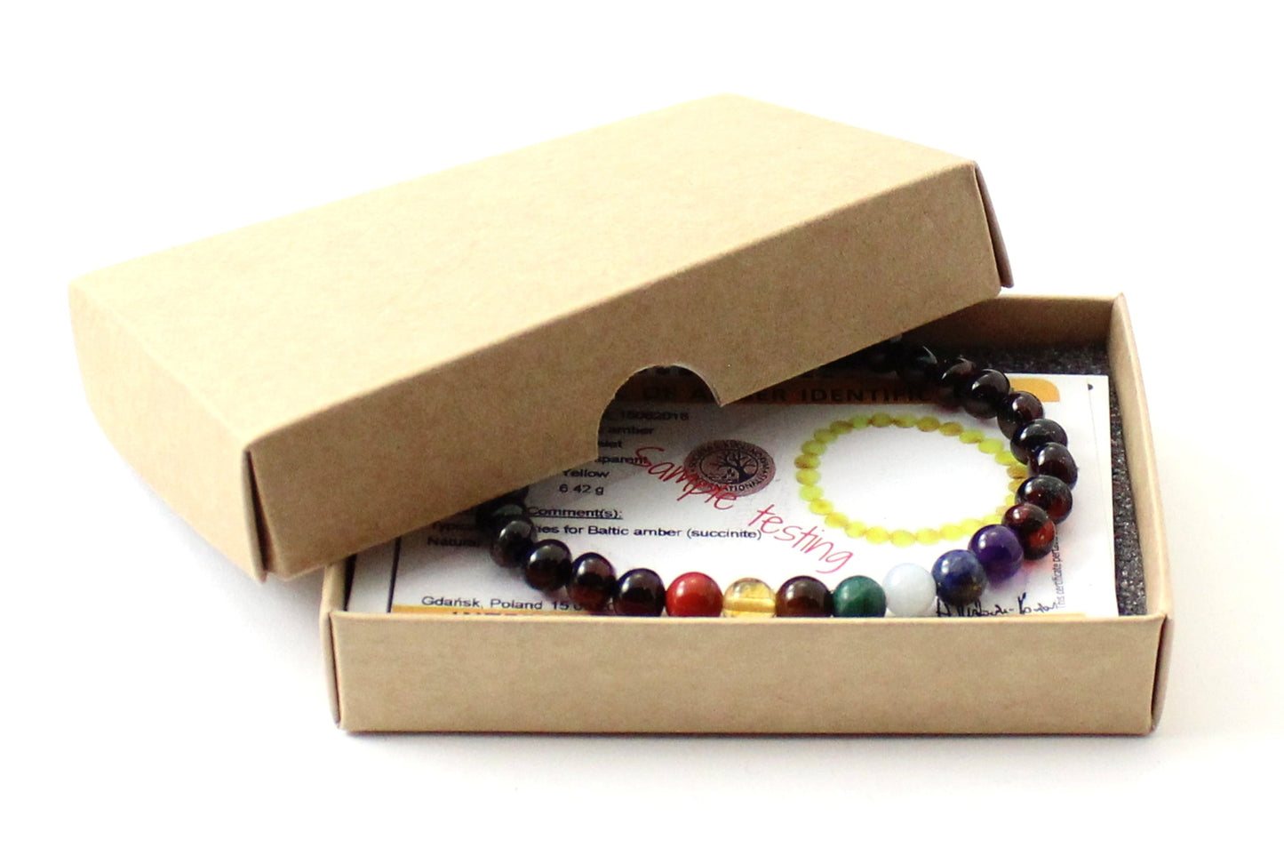 Baltic Amber & Chakra Gemstone Stretch Bracelet | Elastic Beaded Bracelet