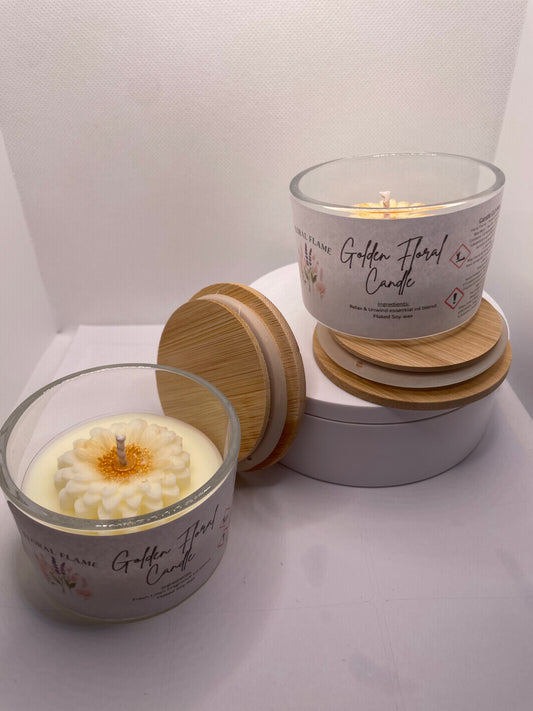 Golden Floral Candle – Luxury Handcrafted Soy Wax