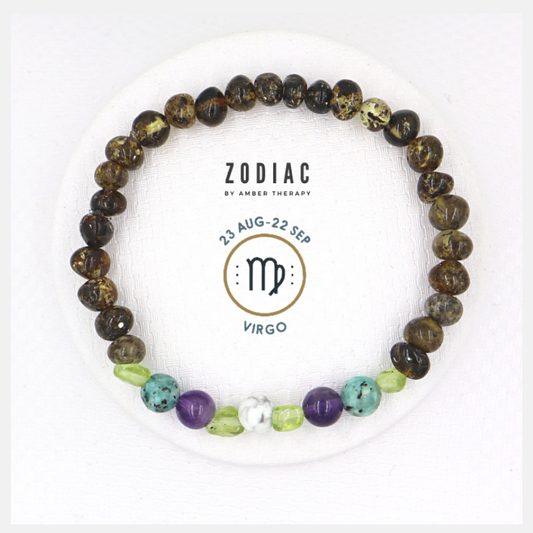 Virgo Crystal & Baltic Amber Bracelet | Zodiac Beaded Bracelet Amber Therapy