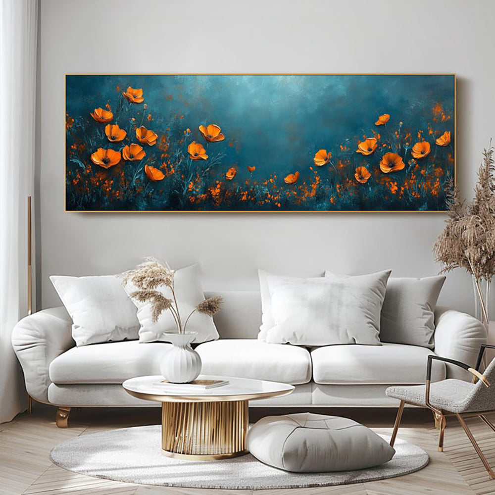 Abstrakte florale Ölmalerei – Panoramaleinwand für die Wand im Breitformat