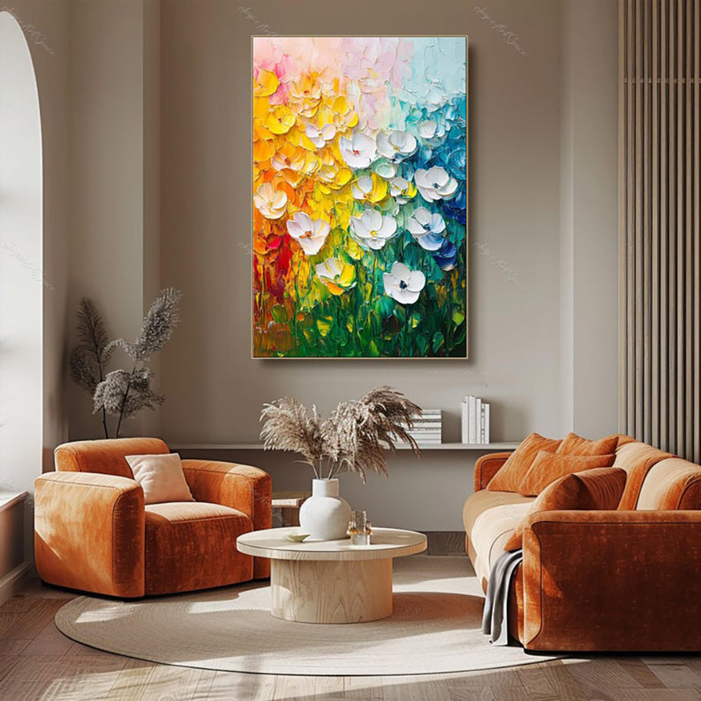 Peinture à l'huile florale abstraite – Décoration murale sur toile texturée 3D peinte à la main
