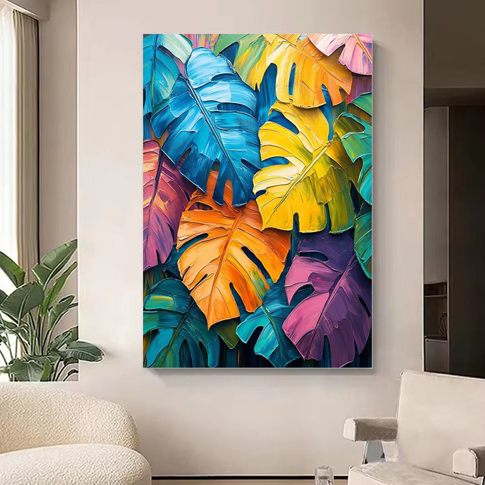 Peinture à l'huile faite à la main sur toile, décoration murale, tortue colorée dopaminergique, plante verte de bambou pour décoration intérieure, peinture roulée sans cadre et non tendue
