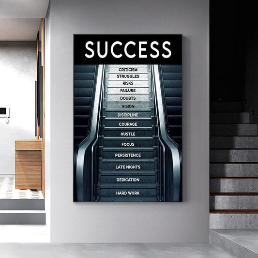 Motivational Success Staircase Poster | Inspirational Wall Art Print | Living Room & Bedroom Decor | Unframed