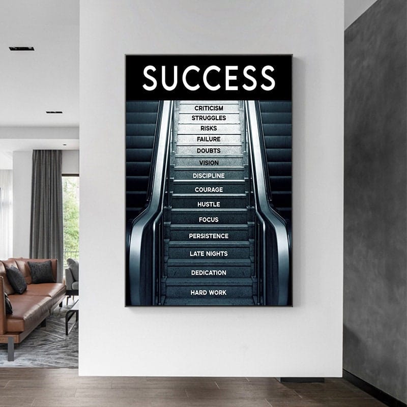 Motivational Success Staircase Poster | Inspirational Wall Art Print | Living Room & Bedroom Decor | Unframed